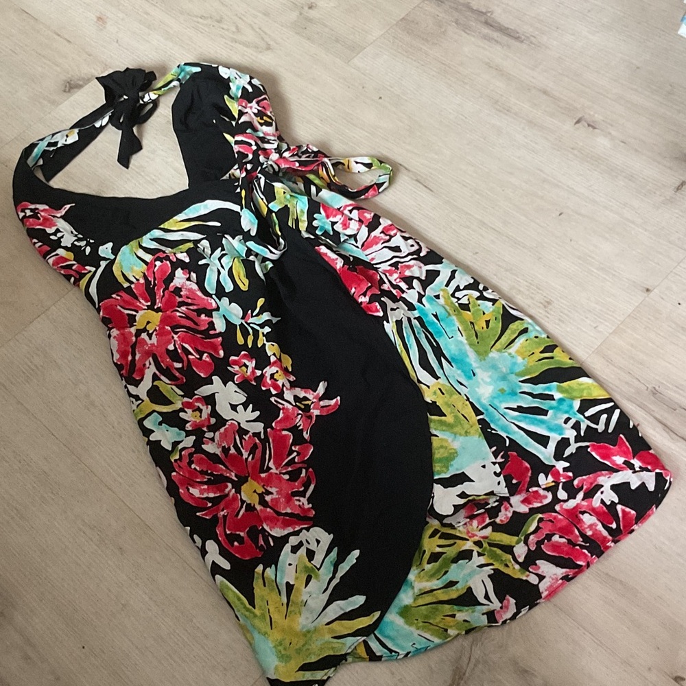 Nanette Lepore Black Floral Backless Dress with adjustable ties size XS